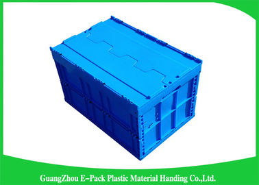 Hộp nhựa có thể gập lại màu xanh lam có nắp đính kèm / Hộp nhựa có thể xếp chồng lên nhau