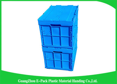 Hộp nhựa có thể gập lại màu xanh lam có nắp đính kèm / Hộp nhựa có thể xếp chồng lên nhau