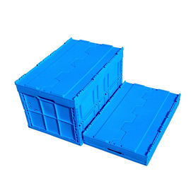 600 * 400 * 368 Mm Hậu cần Hộp nhựa có thể gập lại được Nắp đậy đi kèm Màu xanh lam