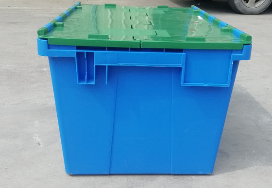 Tùy chỉnh Hộp tote nhựa tải 35kg Đính kèm Thùng chứa có nắp xếp chồng lên nhau