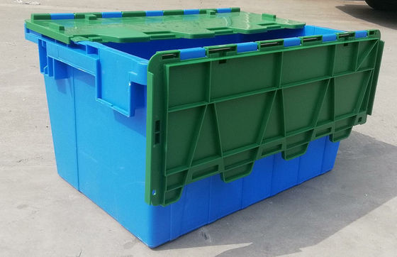 Tùy chỉnh Hộp tote nhựa tải 35kg Đính kèm Thùng chứa có nắp xếp chồng lên nhau